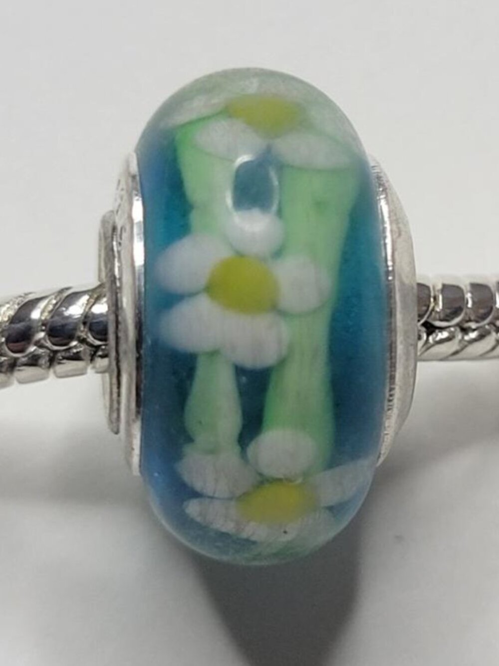 New For Pandora Charm Bracelet 925 Sterling Silver Murano Glass White Daisy Bead